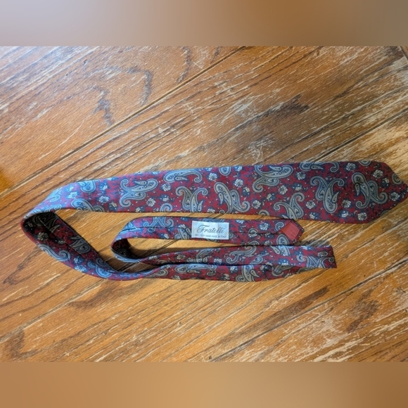 Fratelli tie 100% silk handmade in Italy red/blue paisley - Picture 6 of 6